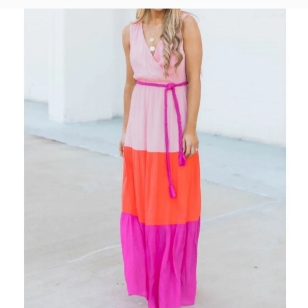 Flying Tomato Pink and Orange Maxi Ombre Dress